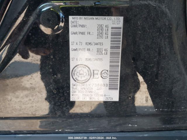 5N1AT2MT1JC738803 Nissan Rogue S/sl/sv