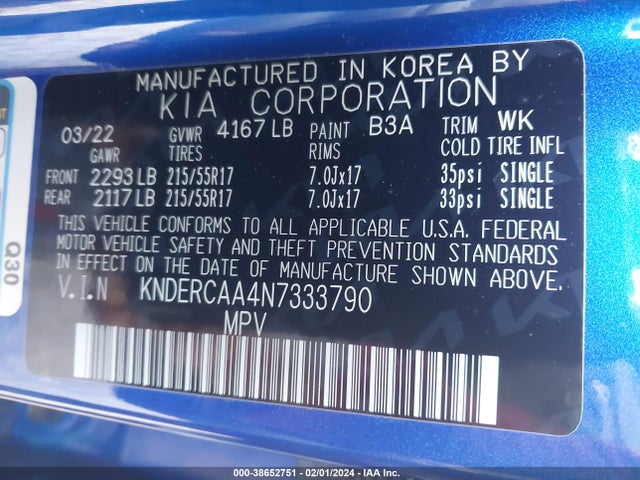 2022 KIA SELTOS EX VIN: KNDERCAA4N7333790