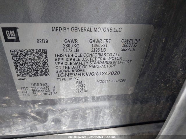 Chevrolet Traverse 3lt 2019 1GNEVHKW6KJ247020 Image 9