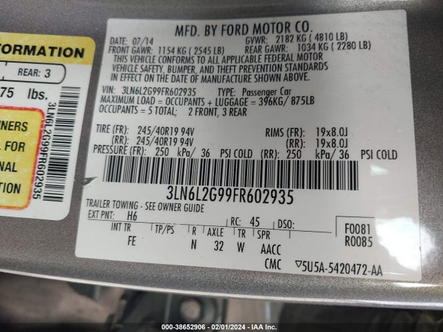 3LN6L2G99FR602935 Lincoln MKZ