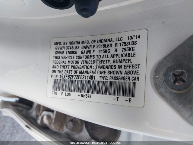 Honda CIVIC SE 2015 19XFB2F72FE211401 Image 9