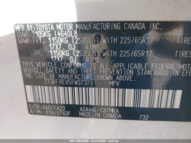 Toyota Rav4 Xle 2015 2T3RFREV5FW373781 Image 9