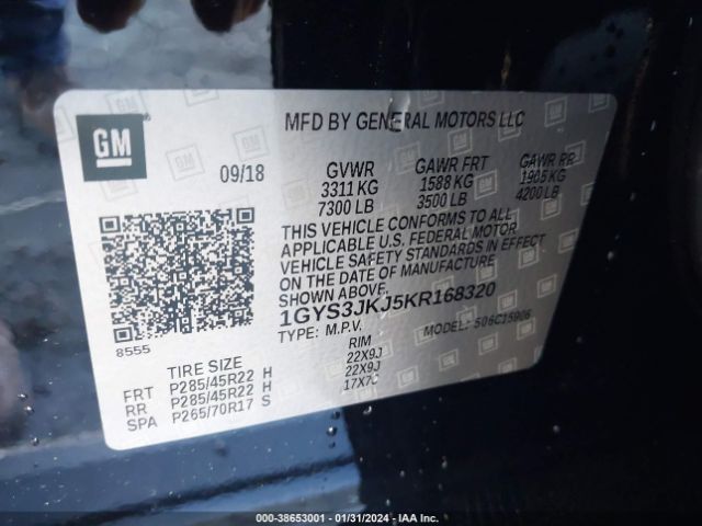 1GYS3JKJ5KR168320 Cadillac Escalade Esv Premium Luxury