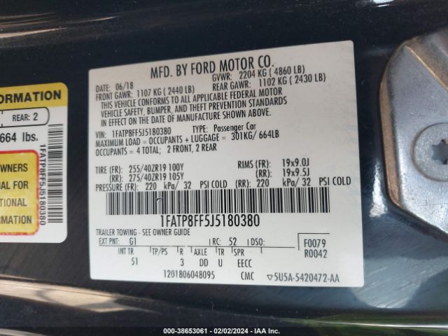 1FATP8FF5J5180380 Ford Mustang Gt Premium