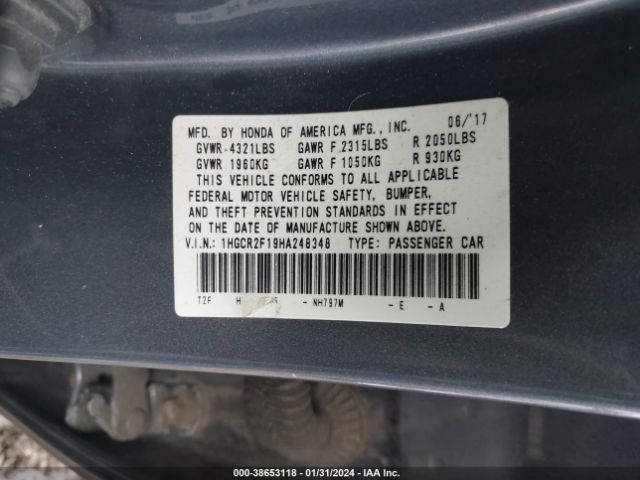 1HGCR2F19HA248348 Honda Accord Sport Se