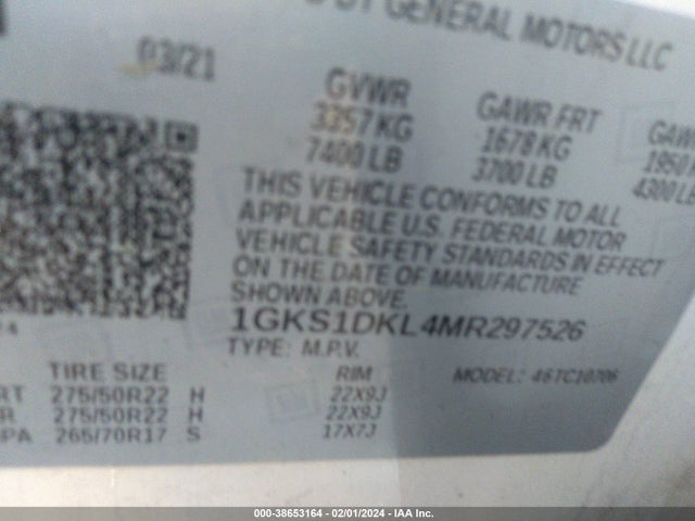GMC YUKON DENALI 2021 1GKS1DKL4MR297526 Image 9