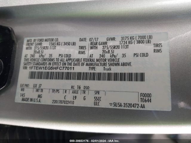 Ford F-150 Xlt 2017 1FTEW1EG5HFC77011 Image 9