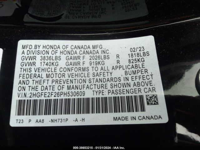 2HGFE2F26PH530609 Honda Civic Lx