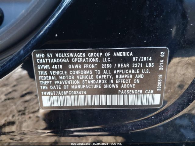1VWBT7A36FC003474 Volkswagen Passat 1.8t Se