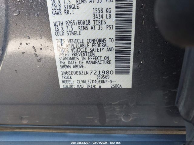 1N6ED0EB2LN721980 Nissan Frontier Sv 4x4