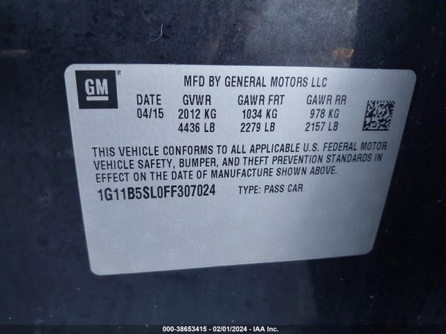 Chevrolet MALIBU LS 2015 1G11B5SL0FF307024 Image 9