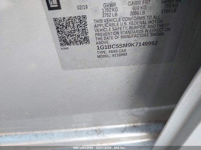 Chevrolet CRUZE LS 2019 1G1BC5SM9K7149992 Image 9