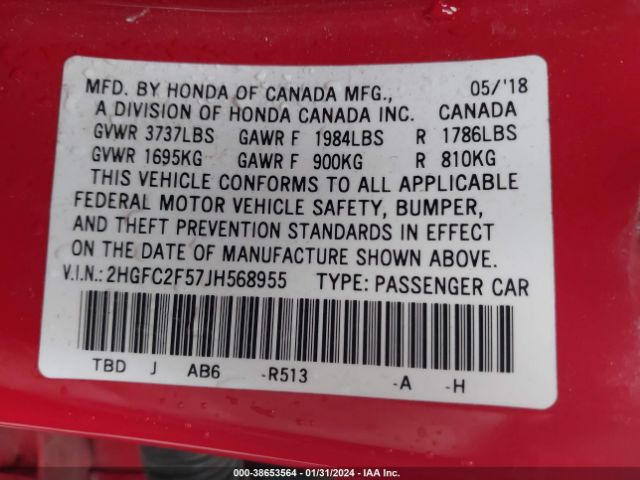 2HGFC2F57JH568955 Honda Civic Lx
