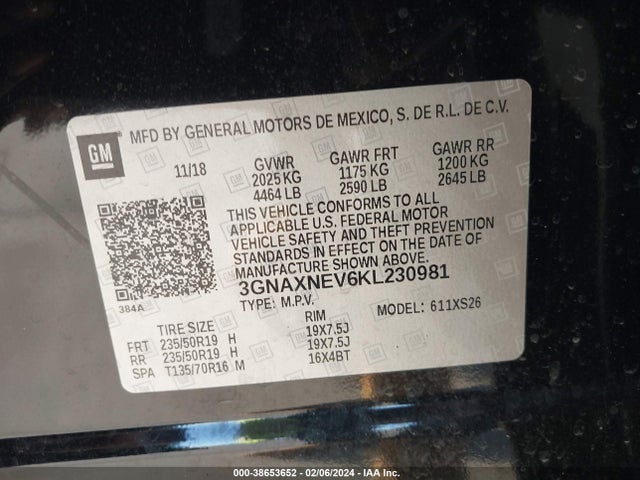Chevrolet Equinox Premier 2019 3GNAXNEV6KL230981 Image 9