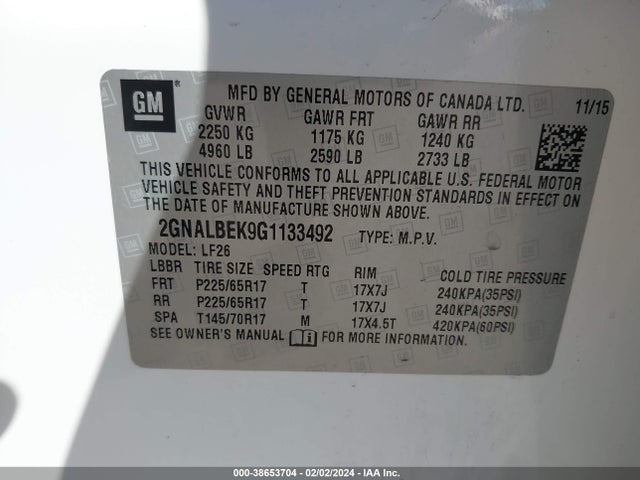 Chevrolet EQUINOX LS 2016 2GNALBEK9G1133492 Image 9