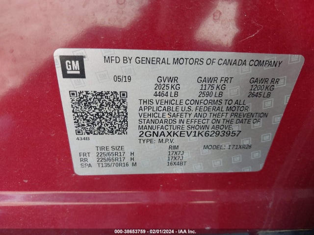 Chevrolet EQUINOX LT 2019 2GNAXKEV1K6293957 Image 9