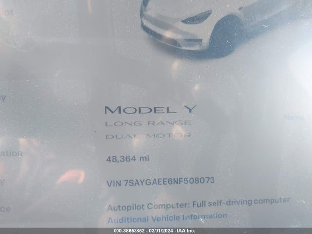 7SAYGAEE6NF508073 Tesla Model Y Long Range Dual Motor All-wheel Drive