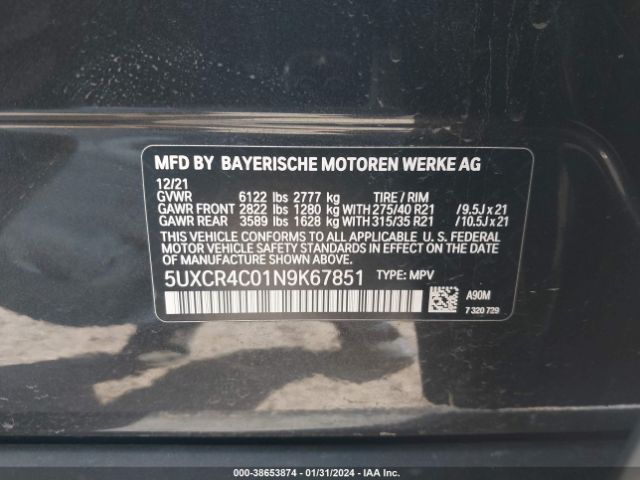 5UXCR4C01N9K67851 BMW X5 Sdrive40i