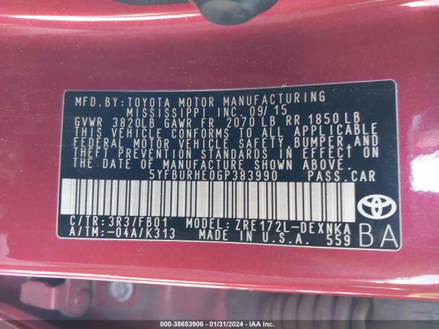 Toyota COROLLA LE 2016 5YFBURHE0GP383990 Image 9