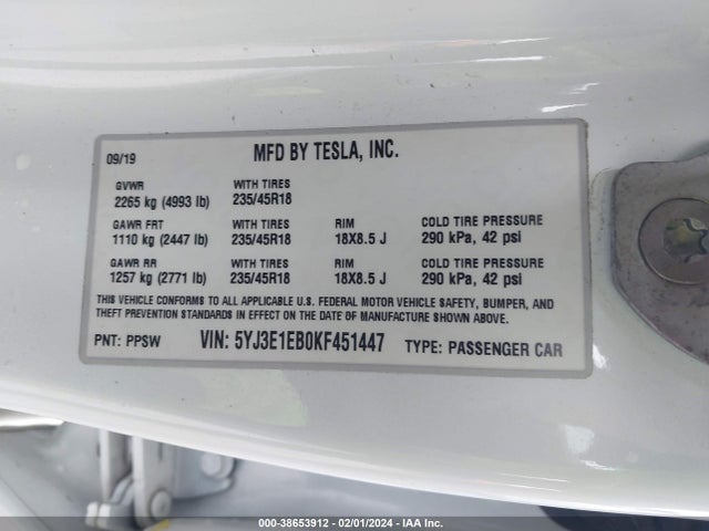 2019 TESLA MODEL 3 5YJ3E1EB0KF451447 Photo 8