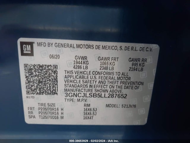 Chevrolet Trax Fwd Lt 2020 3GNCJLSB5LL287652 Image 9