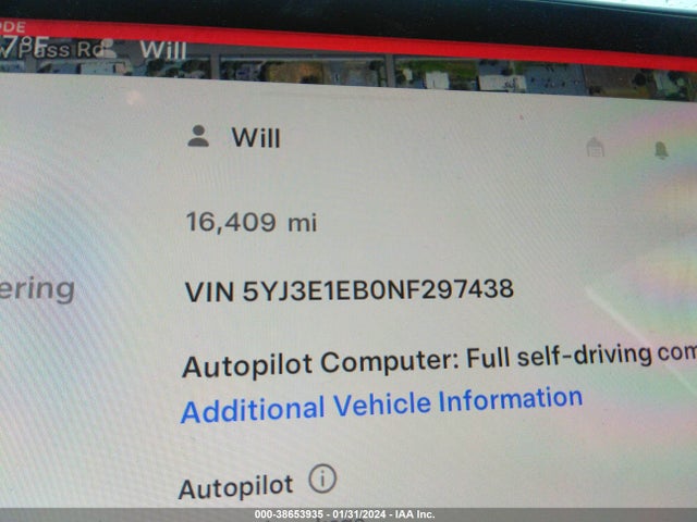 2022 TESLA MODEL 3 LONG RANGE DUAL MOTOR ALL-WHEEL DRIVE VIN: 5YJ3E1EB0NF297438