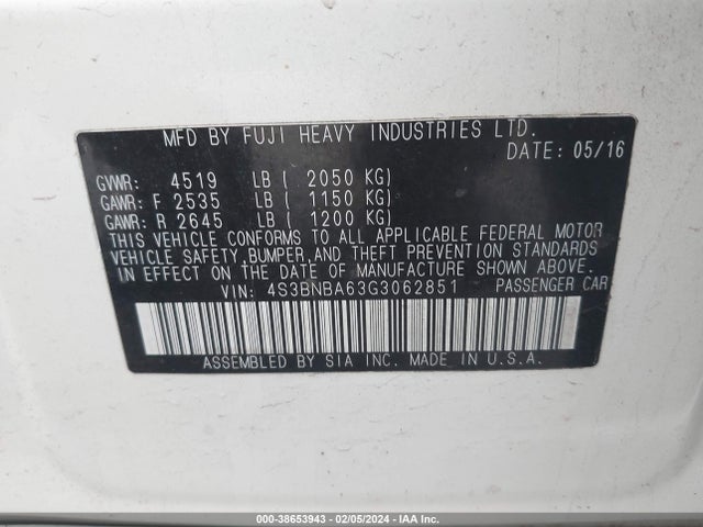 Subaru Legacy 2.5i 2016 4S3BNBA63G3062851 Image 9