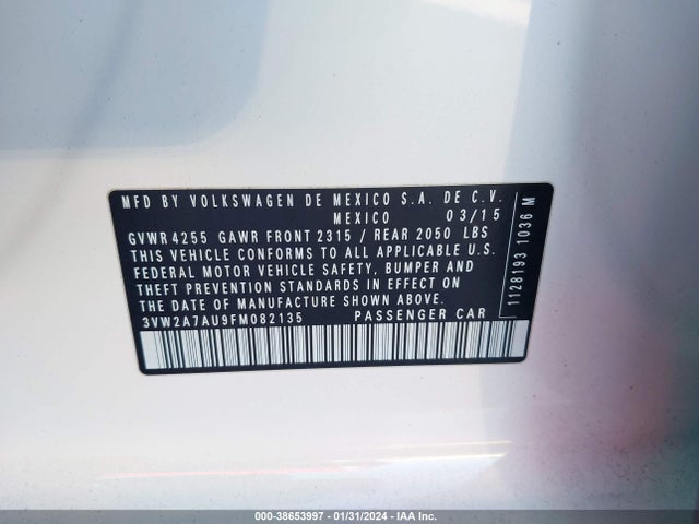 3VW2A7AU9FM082135 Volkswagen Golf Tdi S 4-door