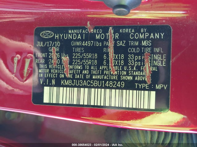 2011 HYUNDAI TUCSON LIMITED VIN: KM8JU3AC5BU148249