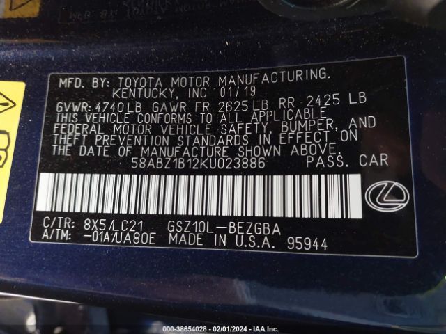 58ABZ1B12KU023886 Lexus Es 350 Ultra Luxury