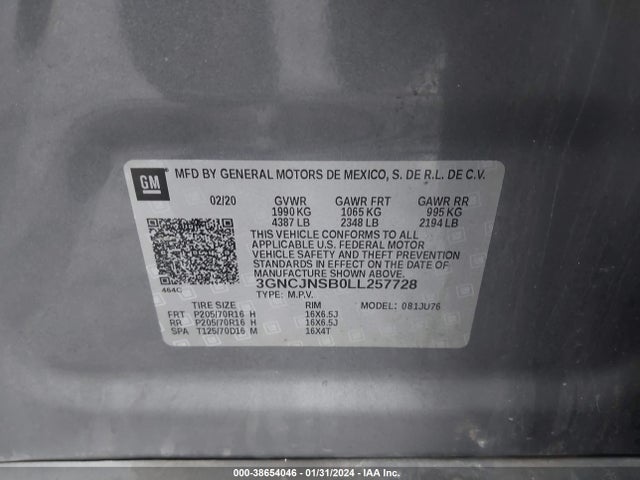 Chevrolet Trax Awd Ls 2020 3GNCJNSB0LL257728 Image 9
