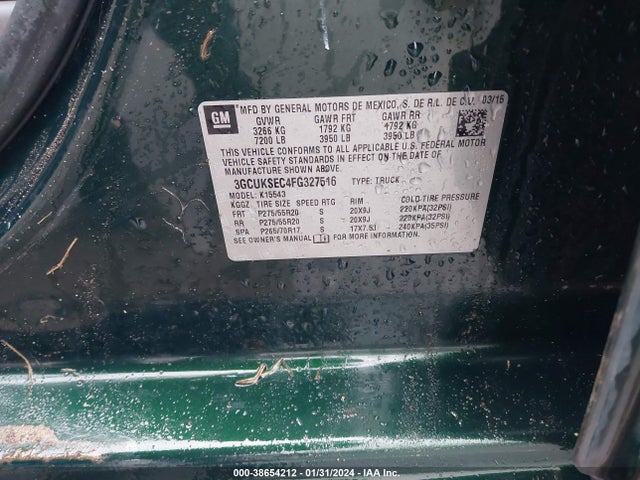 Chevrolet Silverado 1500 1lz 2015 3GCUKSEC4FG327516 Image 9