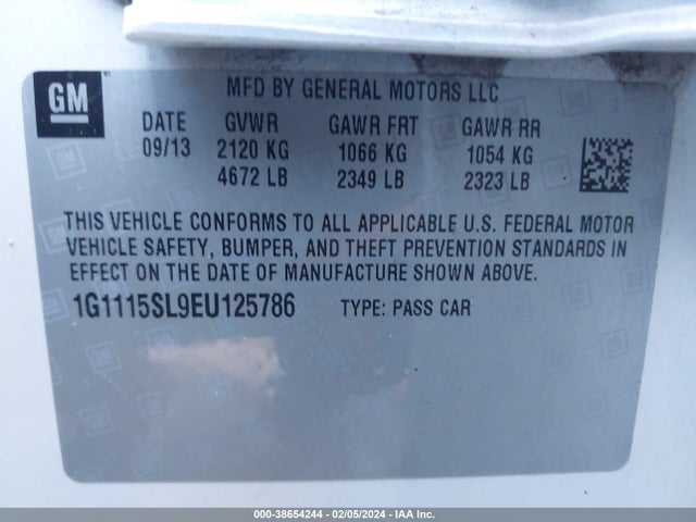 Chevrolet IMPALA 1LT 2014 1G1115SL9EU125786 Image 9