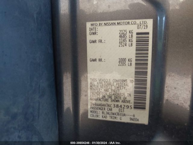 1N4AA6AV3KC384295 Nissan Maxima 3.5 Sl