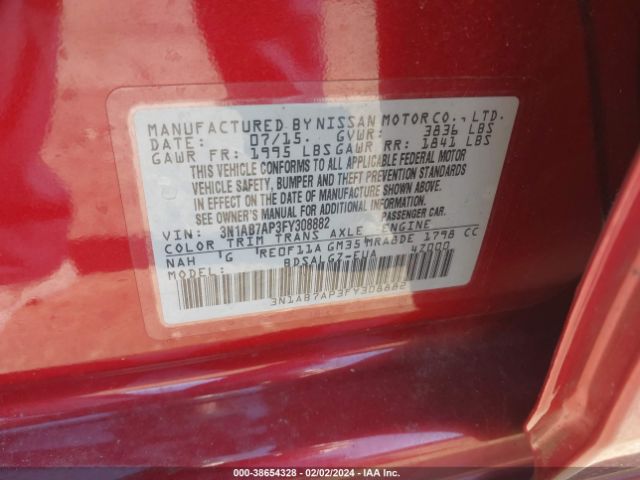 3N1AB7AP3FY308882 Nissan SENTRA SL