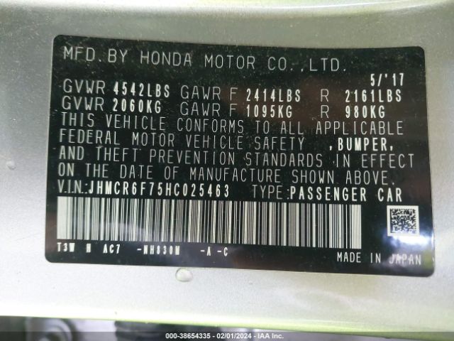 JHMCR6F75HC025463 Honda Accord Hybrid Touring