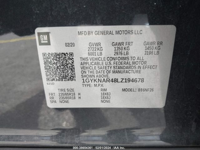 1GYKNAR48LZ194678 Cadillac Xt5 Fwd Luxury