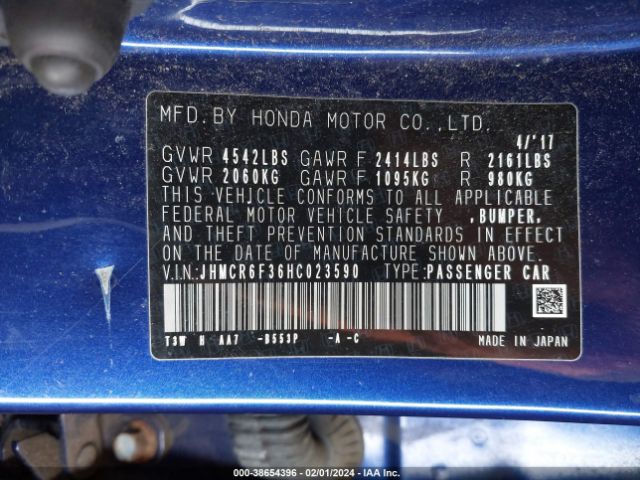 JHMCR6F36HC023590 Honda ACCORD HYBRID