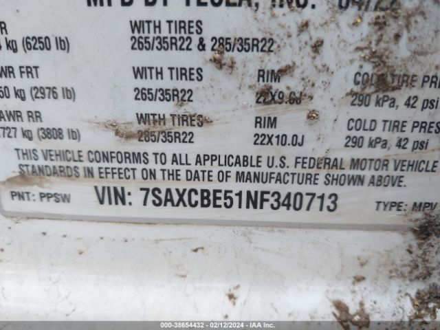 7SAXCBE51NF340713 Tesla Model X Dual Motor All-wheel Drive