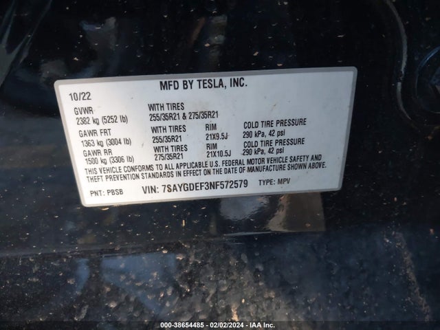 7SAYGDEF3NF572579 Tesla Model Y Performance Dual Motor All-wheel Drive