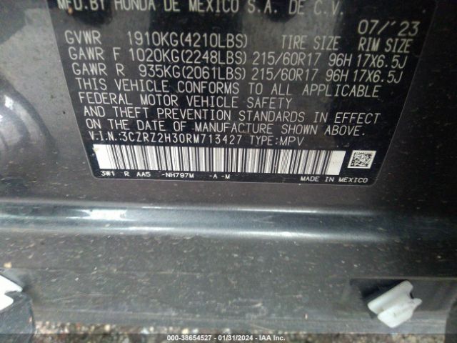 3CZRZ2H30RM713427 Honda Hr-v Awd Lx