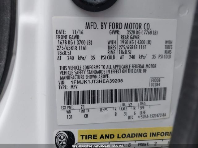 1FMJK1JT3HEA39205 Ford Expedition El Xlt