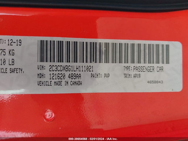 Dodge Charger Sxt Rwd 2020 2C3CDXBG1LH111021 Image 9