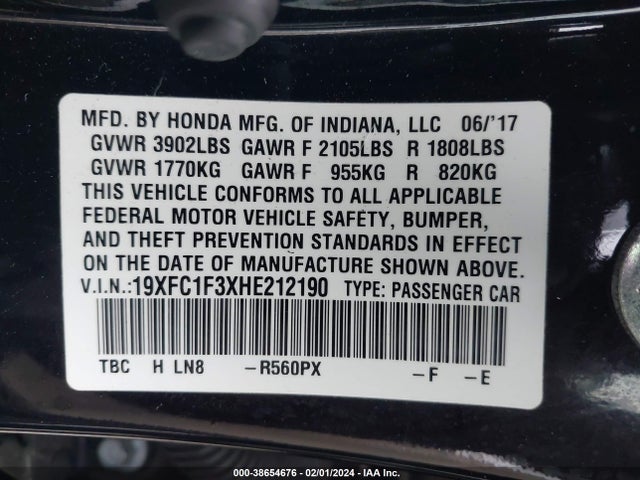 Honda Civic Ex-t 2017 19XFC1F3XHE212190 Image 9
