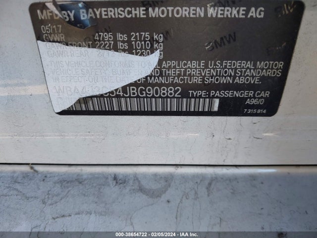 2018 BMW 430I GRAN COUPE XDRIVE VIN: WBA4J3C54JBG90882