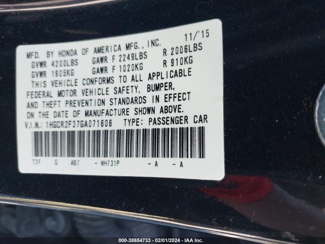 Honda ACCORD LX 2016 1HGCR2F37GA071606 Image 9