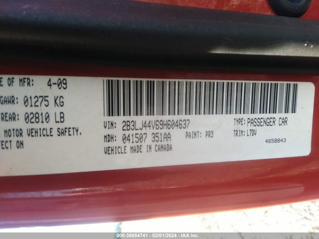 2009 DODGE CHALLENGER SE VIN: 2B3LJ44V69H604637