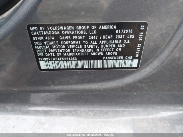 1VWBV7A3XFC064353 Volkswagen Passat 2.0l Tdi Se