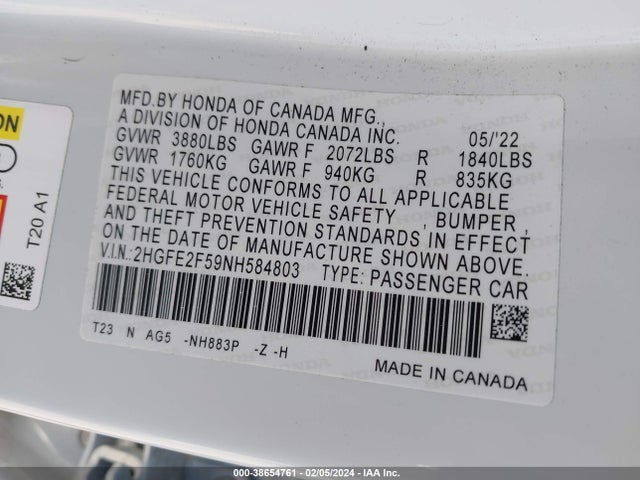 Honda Civic Sport 2022 2HGFE2F59NH584803 Image 9