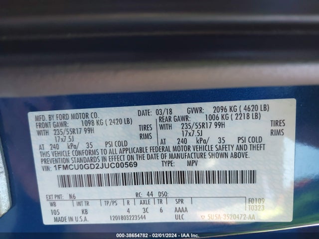 Ford ESCAPE SE 2018 1FMCU0GD2JUC00569 Image 9